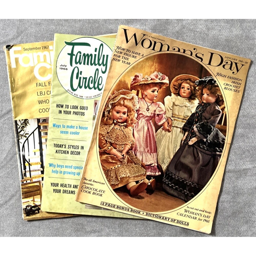 1960s Magazines Woman's Day, Family Circle, Vintage Ads, Collage Decoupage MCM